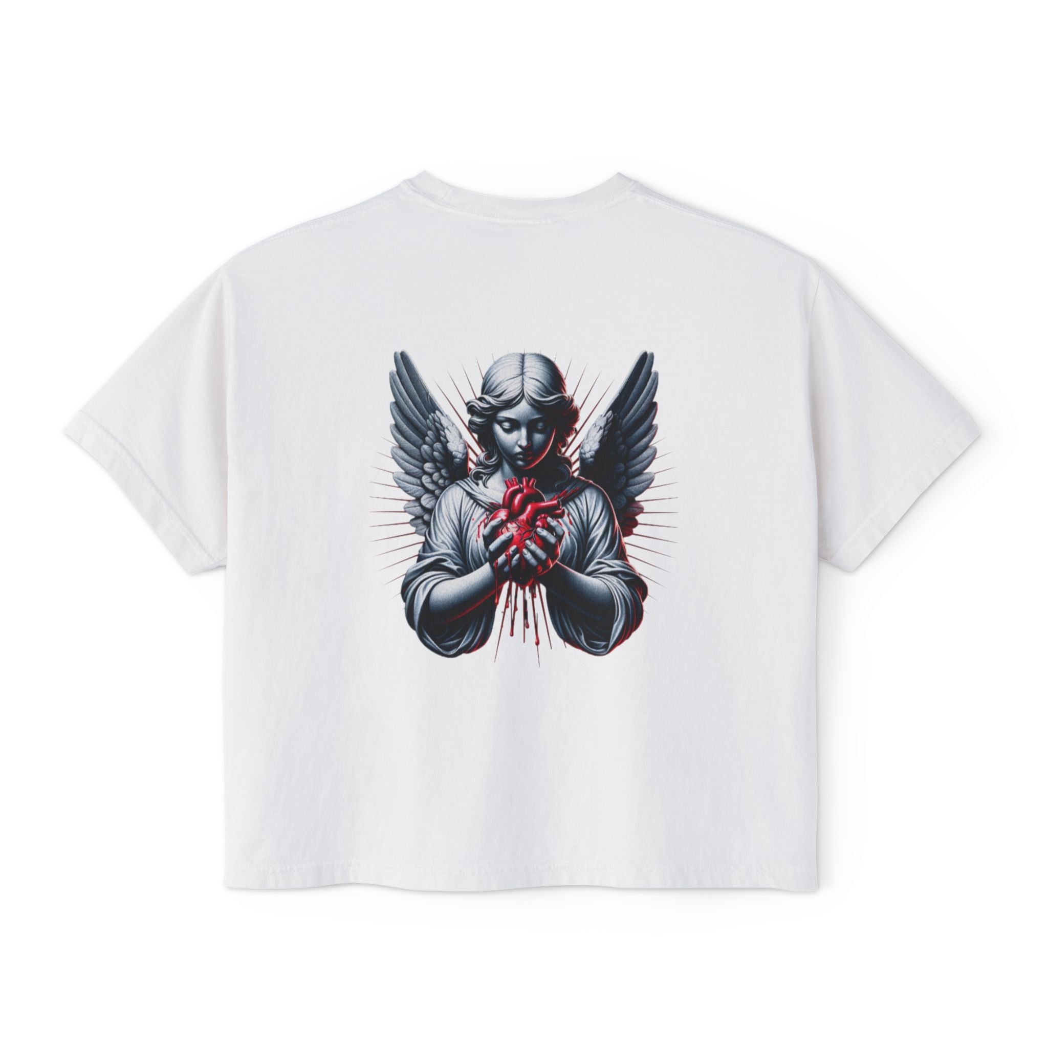 Women's Boxy Tee — Angel Holding Heart Graphic Crop T‑Shirt