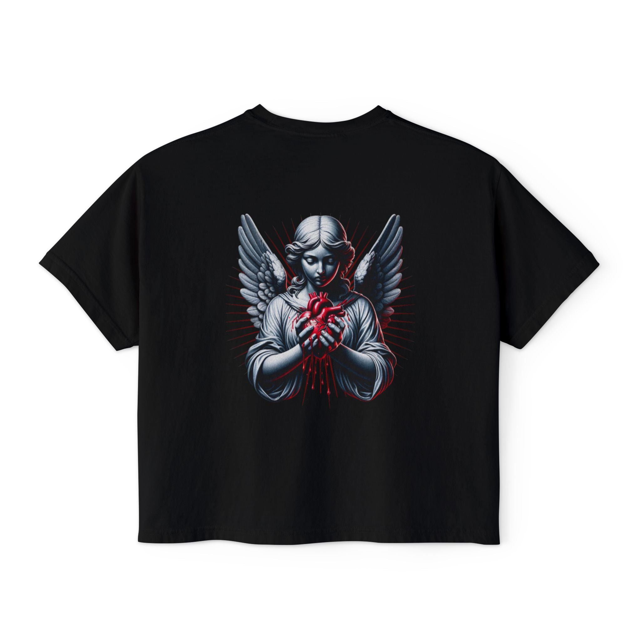 Women's Boxy Tee — Angel Holding Heart Graphic Crop T‑Shirt