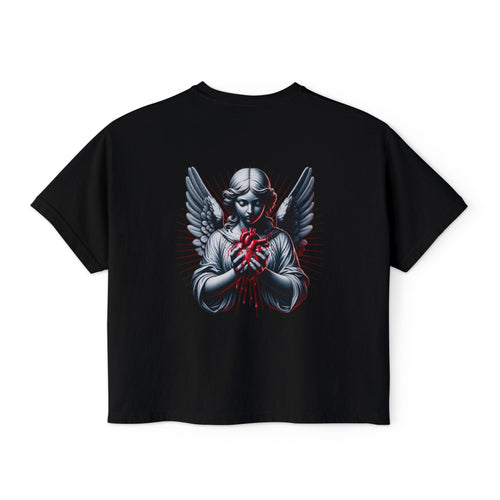 Women's Boxy Tee — Angel Holding Heart Graphic Crop T‑Shirt