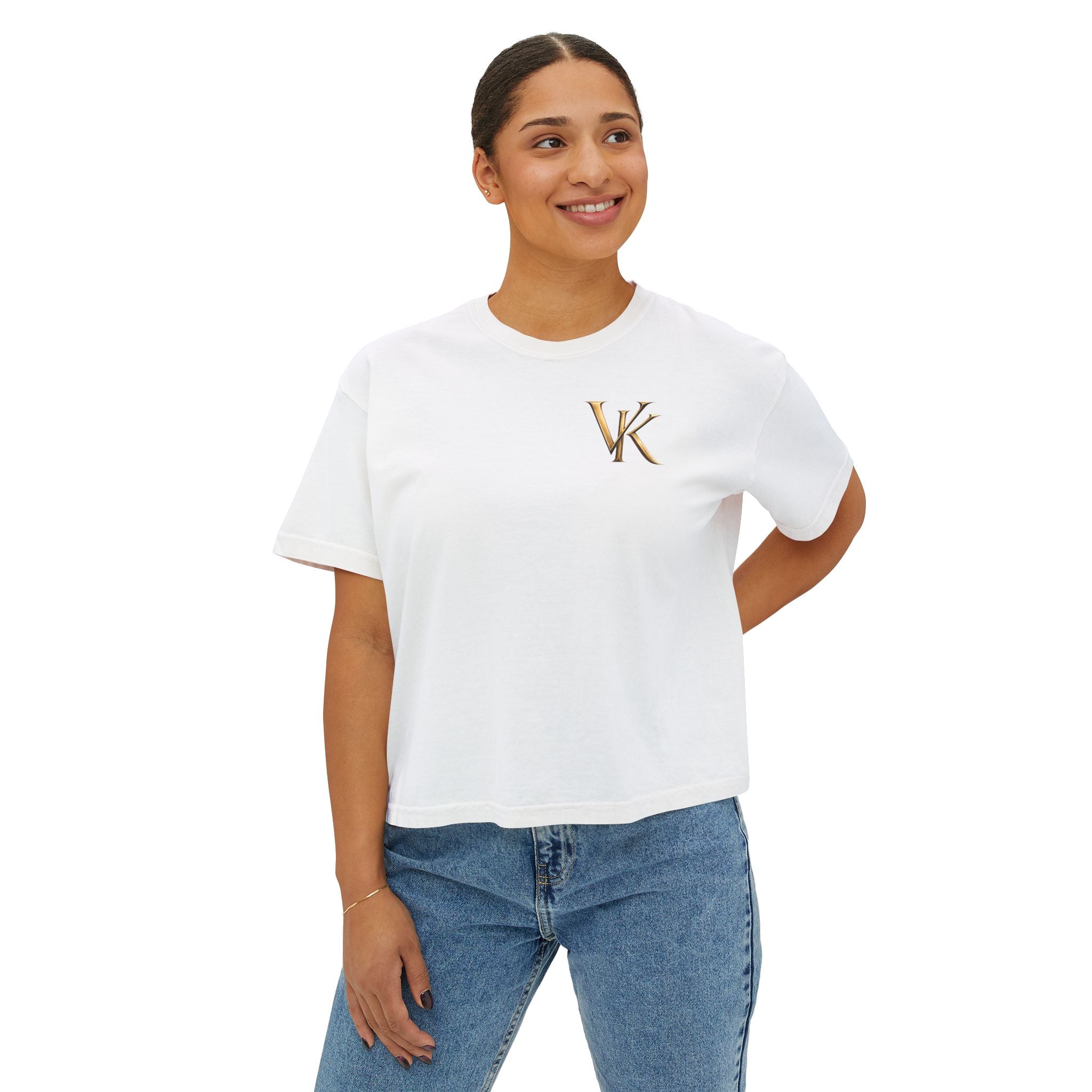 Women's Boxy Tee — Angel Holding Heart Graphic Crop T‑Shirt